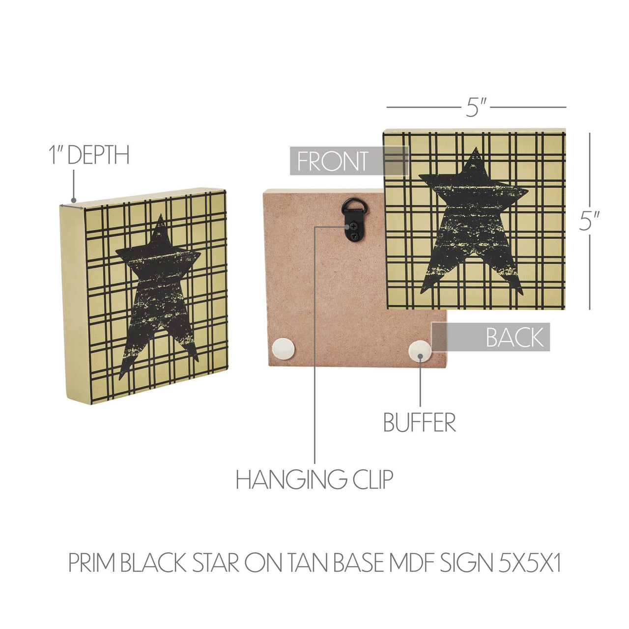 Prim Black Star on Tan Base MDF Sign 5x5 - The Fox Decor
