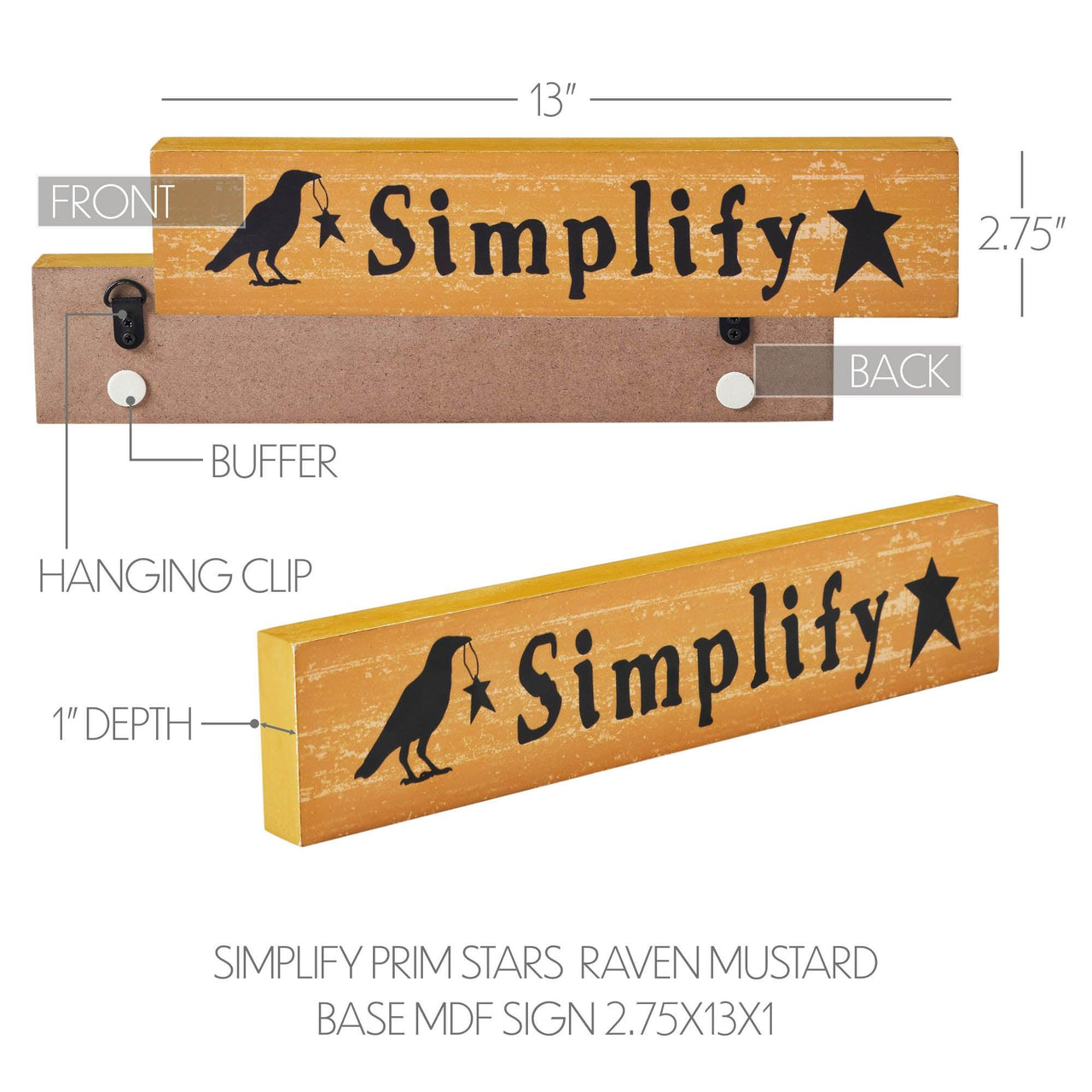 Simplify Prim Stars w/ Raven Mustard Base MDF Sign 2.75x13 - The Fox Decor