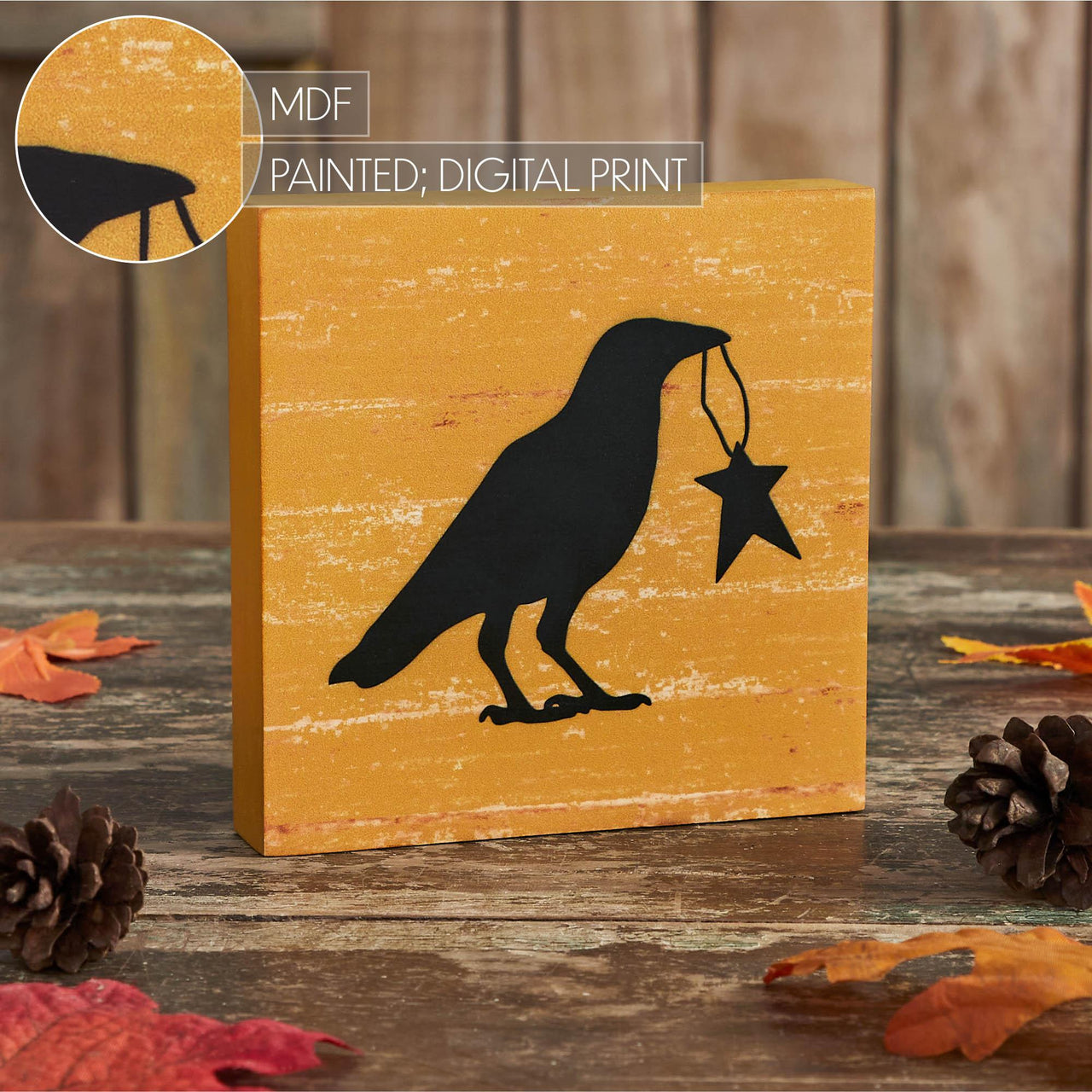 Prim Star Raven Mustard Base MDF Sign 5x5 - The Fox Decor