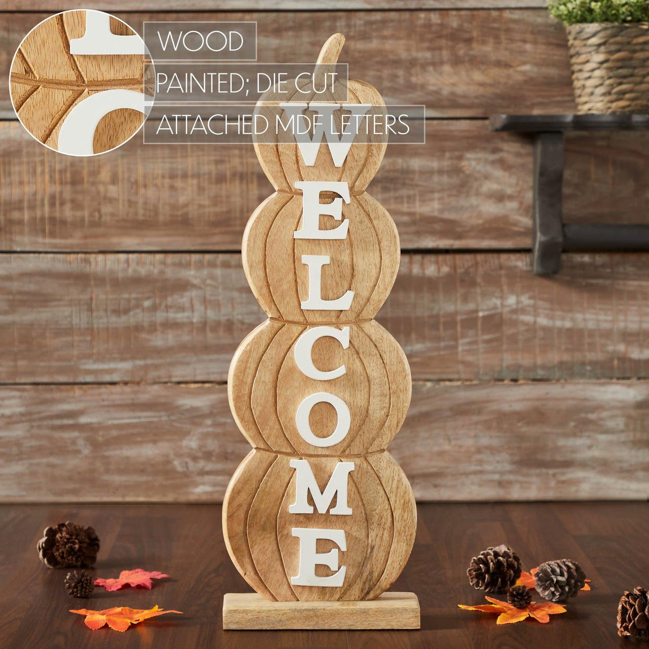Pumpkin Stack Welcome Wooden Sign Large 24.5x8.25x3 – The Fox Decor