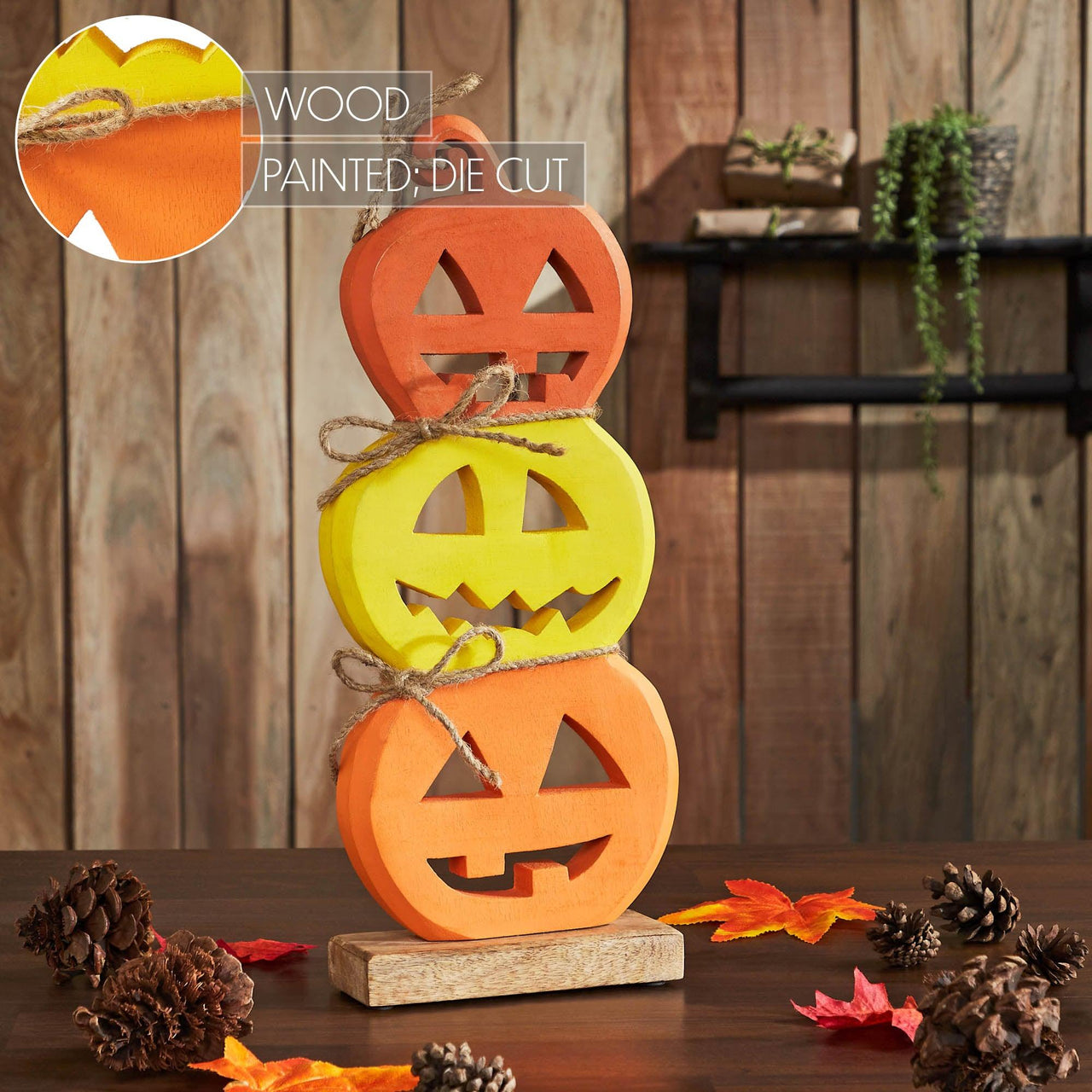 Jack O' Lantern Stack Wood Decor 16.75x7x2.25 - The Fox Decor