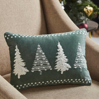4 Christmas Trees Green Velvet Pillow 14x10 VHC Brands - The Fox Decor