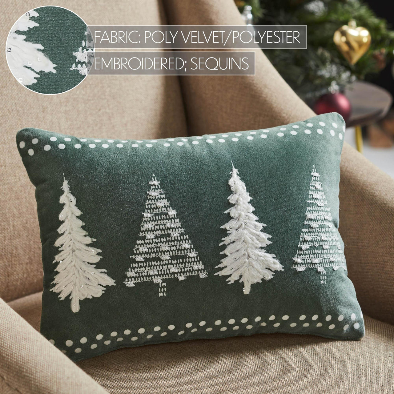 4 Christmas Trees Green Velvet Pillow 14x10 VHC Brands - The Fox Decor