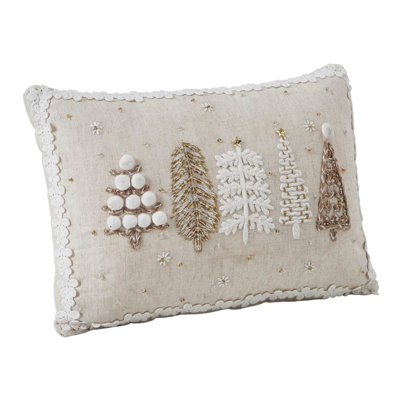 5 Christmas Trees White Pillow 14x10 VHC Brands - The Fox Decor