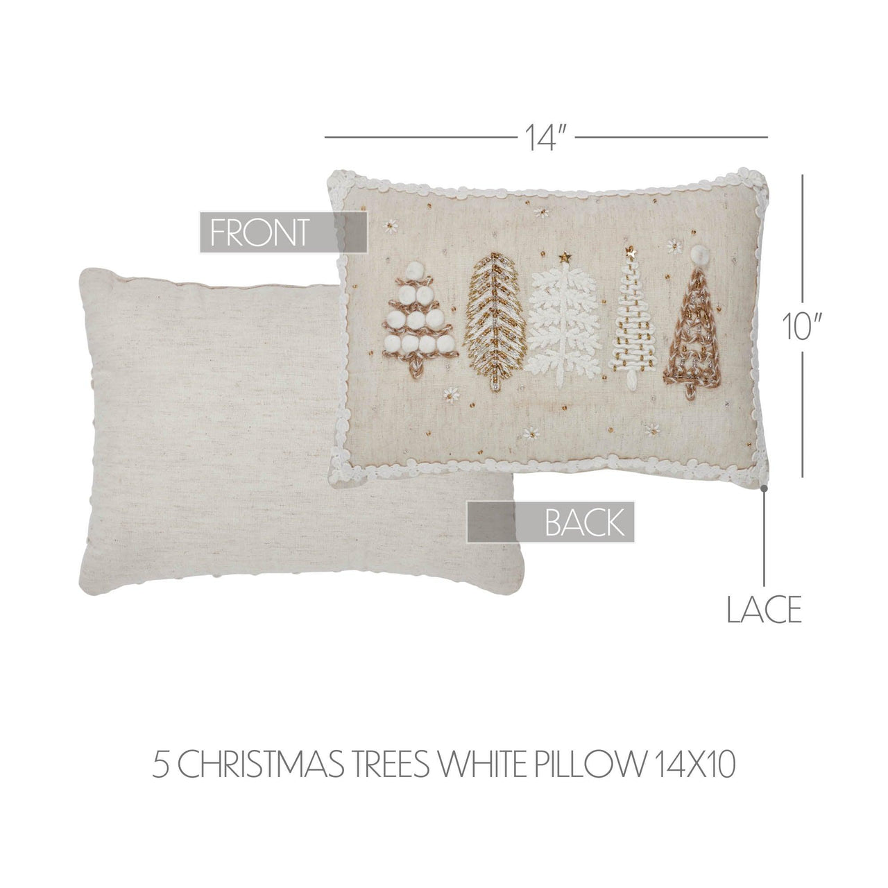 5 Christmas Trees White Pillow 14x10 VHC Brands - The Fox Decor