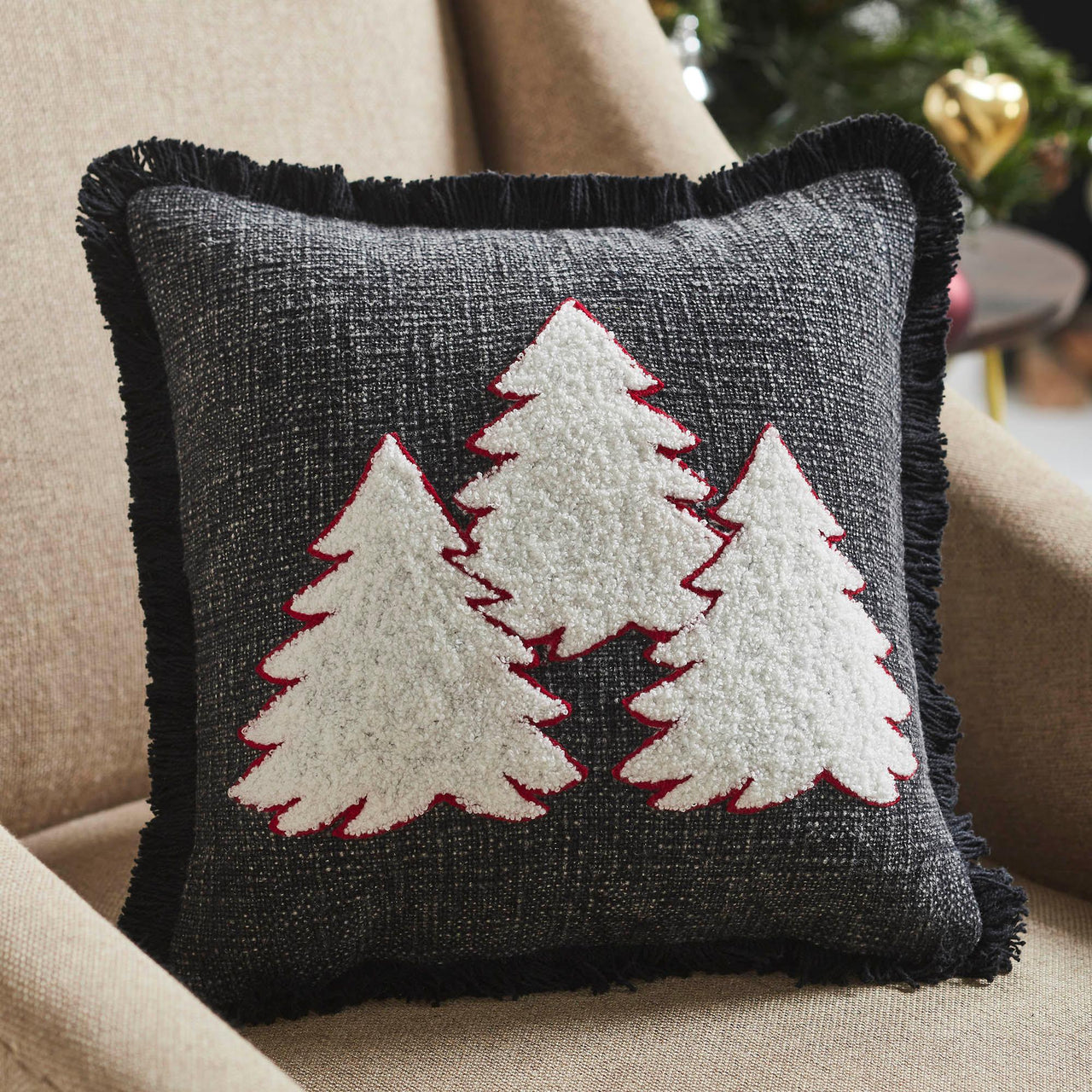 3 Christmas Trees Black Woven Pillow 12x12 VHC Brands - The Fox Decor