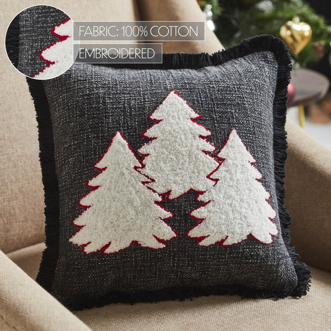 3 Christmas Trees Black Woven Pillow 12x12 VHC Brands - The Fox Decor