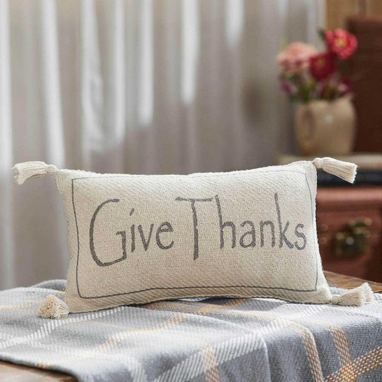 Harvest Blessings Give Thanks Woven Pillow 7x13 - The Fox Decor