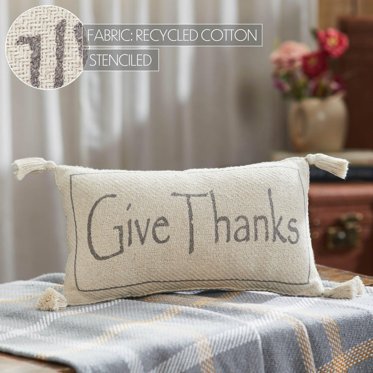 Harvest Blessings Give Thanks Woven Pillow 7x13 - The Fox Decor