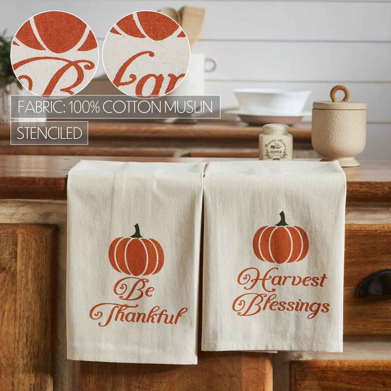 Harvest Blessings Pumpkin Tea Towel Set of 2 19x28 - The Fox Decor