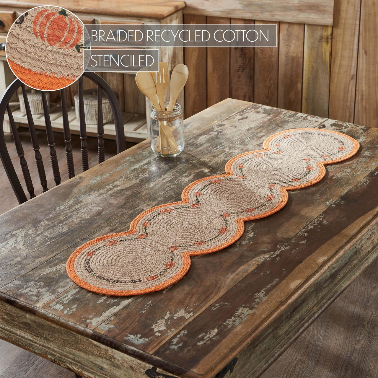 Harvest Blessings Natural Stencil Pumpkin Runner 12x48 - The Fox Decor