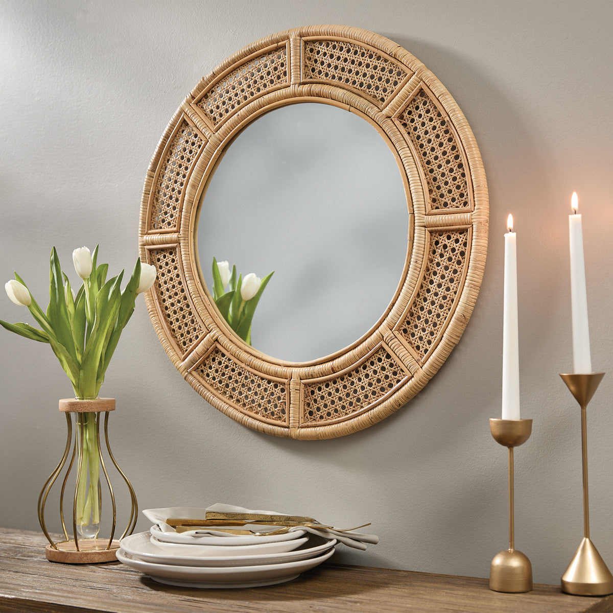 Cane Round Mirror 23" Dia - Park Designs - The Fox Decor