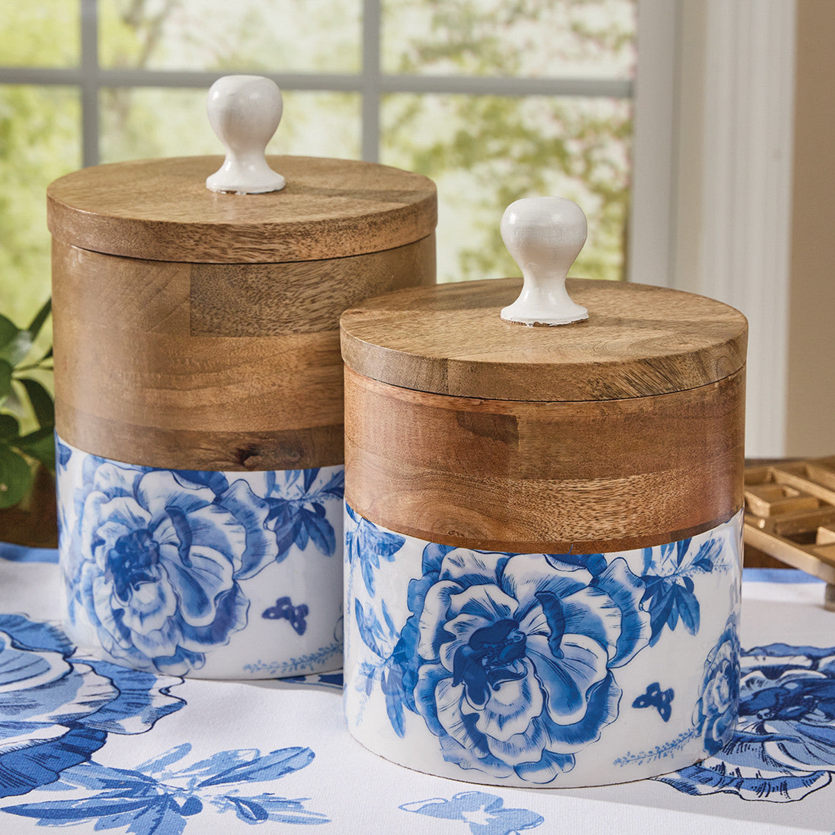 Floral And Flitter Canisters  - Blue Set of 2 Park Designs
