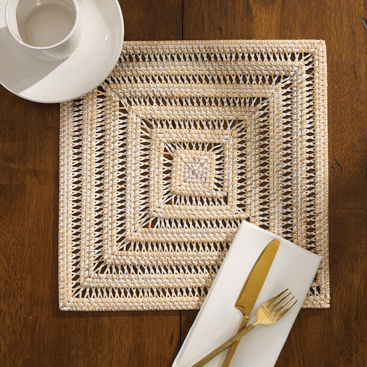 Rattan Square Charger - Whitewashed - The Fox Decor