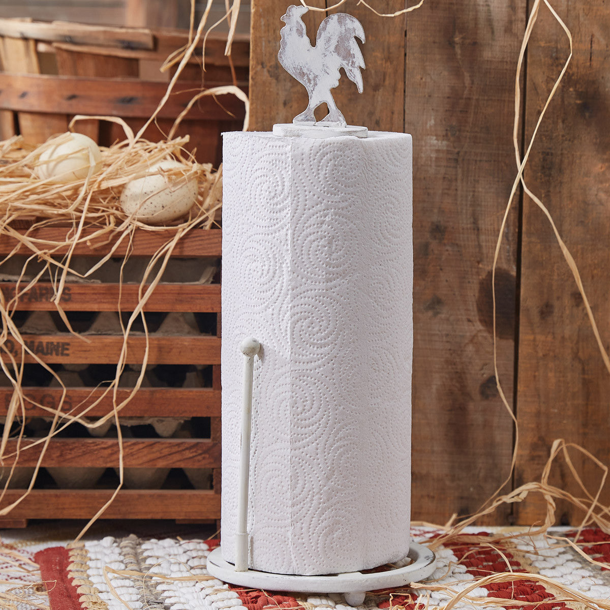 Rooster Wood Paper Towel Holder - Distressed Cream Park Designs