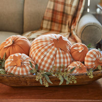 Short Orange And Cream Check Pumpkin - The Fox Decor