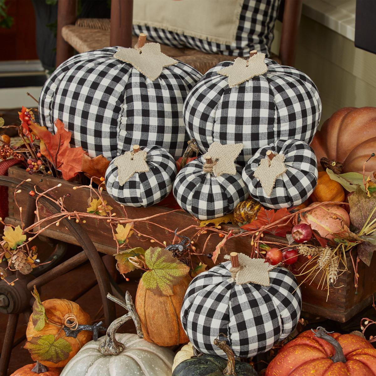 Small Black And Cream Check Pumpkins Set - The Fox Decor