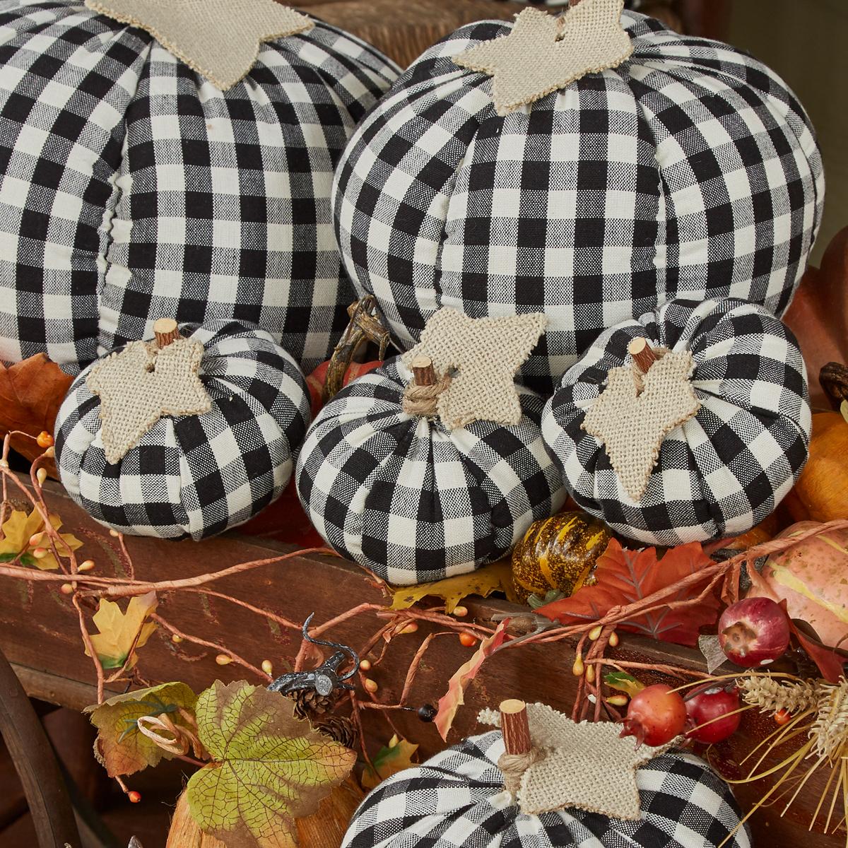 Small Black And Cream Check Pumpkins Set - The Fox Decor