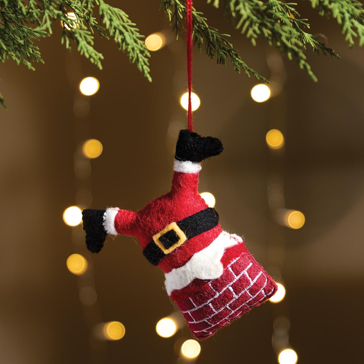Santa In Chimney Wool Felt Ornament - The Fox Decor