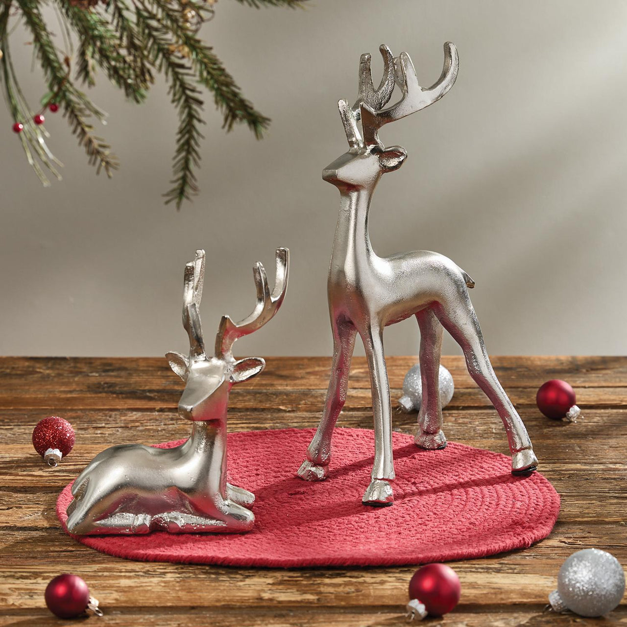 Sitting Silver Reindeer - The Fox Decor