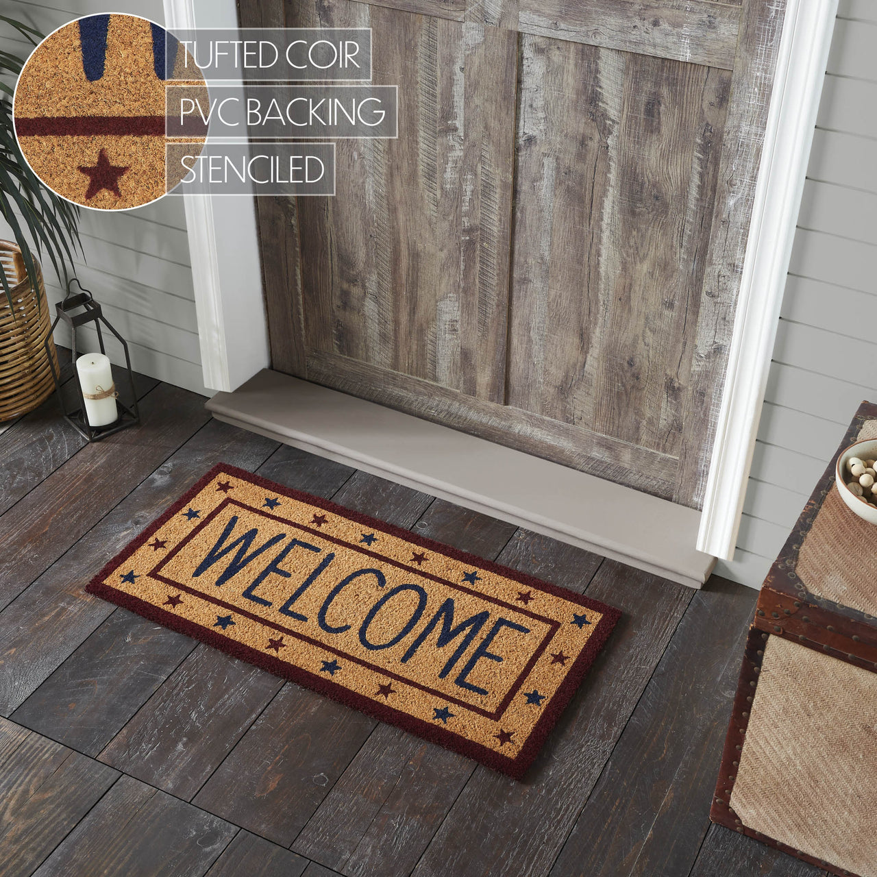 Patriotic Stars Welcome Coir Rug Rect 17x36 VHC Brands