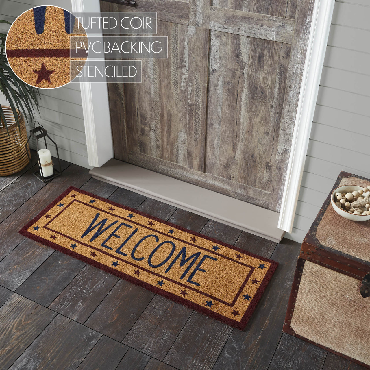 Patriotic Stars Welcome Coir Rug Rect 17x48 VHC Brands
