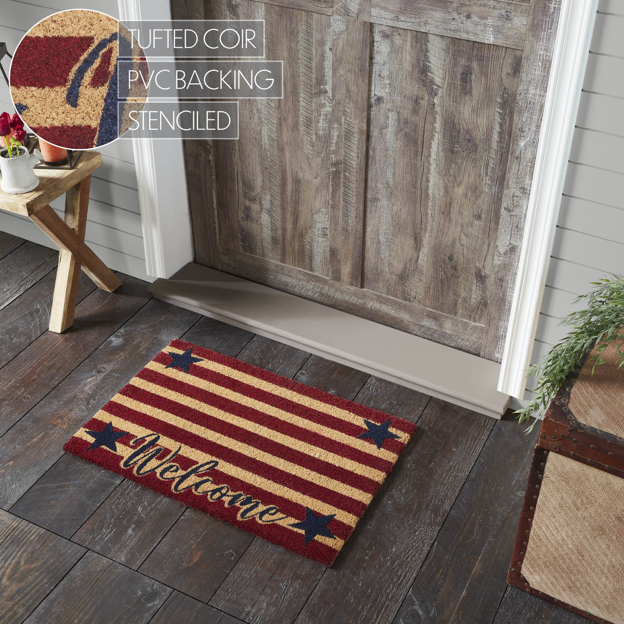 Patriotic Stripes Coir Welcome Rug Rect 20x30 VHC Brands