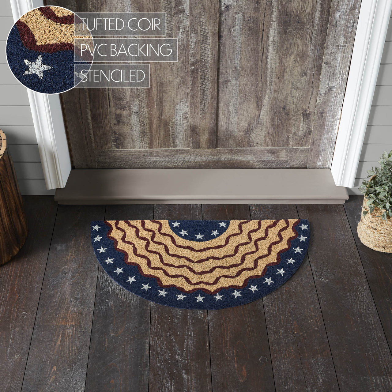 Bunting Flag Coir Rug Half Circle 16.5x33 VHC Brands