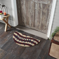 RWB Flag Stripes Coir Welcome Rug Half Circle 16.5x33 VHC Brands