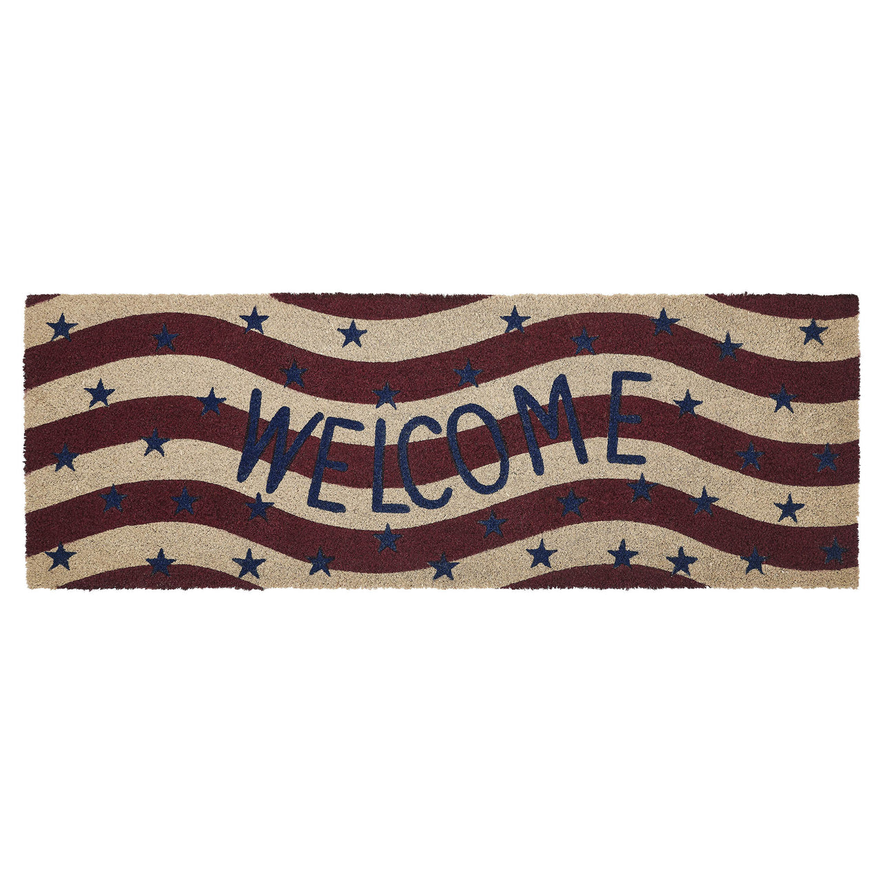 RWB Flag Stripes Coir Welcome Rug Rect 17x48 VHC Brands