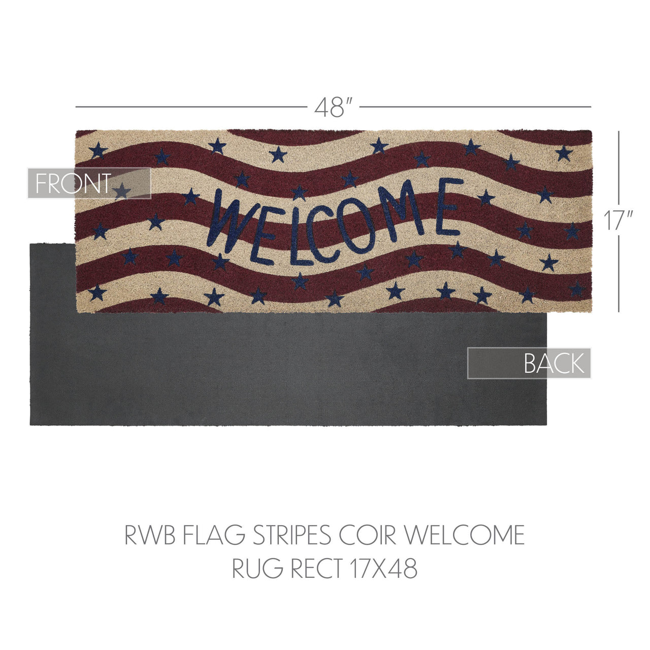 RWB Flag Stripes Coir Welcome Rug Rect 17x48 VHC Brands
