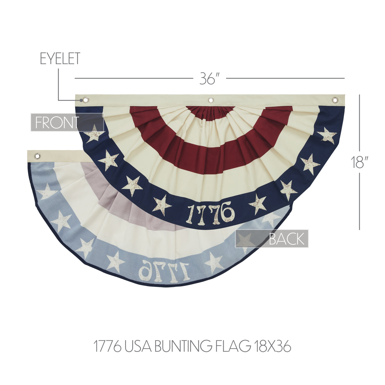 My Country 1776 USA Bunting Flag 18x36 - VHC Brands