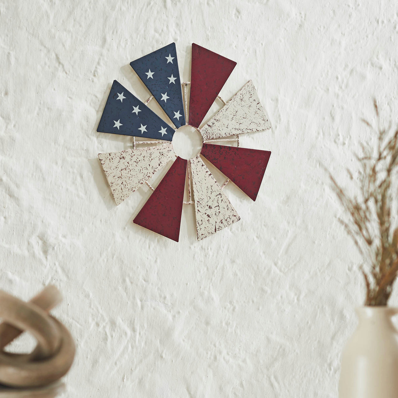 USA Flag Metal Windmill Blades Wall Hanging 12.5x12.5 - VHC Brands