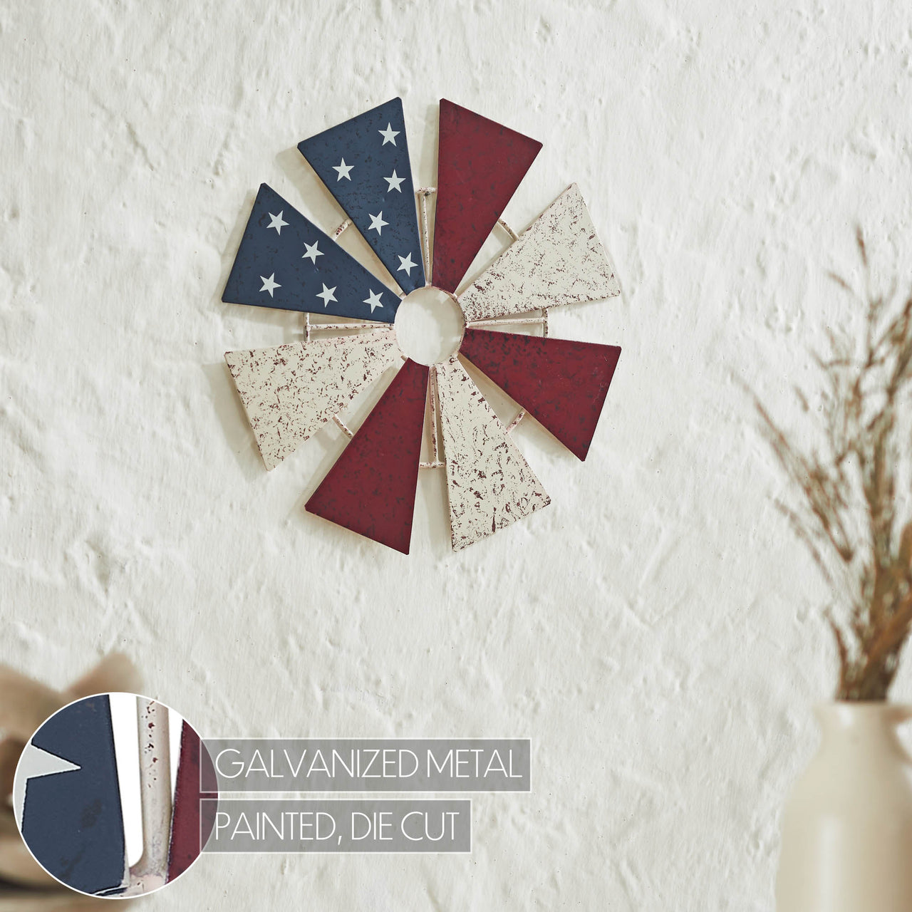 USA Flag Metal Windmill Blades Wall Hanging 12.5x12.5 - VHC Brands