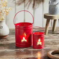Thumbnail for Patriotic Star Barn Red Metal Candle Holder Set of 2 - 5.5/3.5 inch - VHC Brands