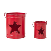 Thumbnail for Patriotic Star Barn Red Metal Candle Holder Set of 2 - 5.5/3.5 inch - VHC Brands