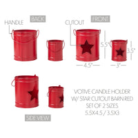 Thumbnail for Patriotic Star Barn Red Metal Candle Holder Set of 2 - 5.5/3.5 inch - VHC Brands