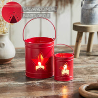 Thumbnail for Patriotic Star Barn Red Metal Candle Holder Set of 2 - 5.5/3.5 inch - VHC Brands