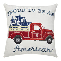 Proud To Be An American Blue Stars On Red Truck Pillow 18x18 - VHC Brands