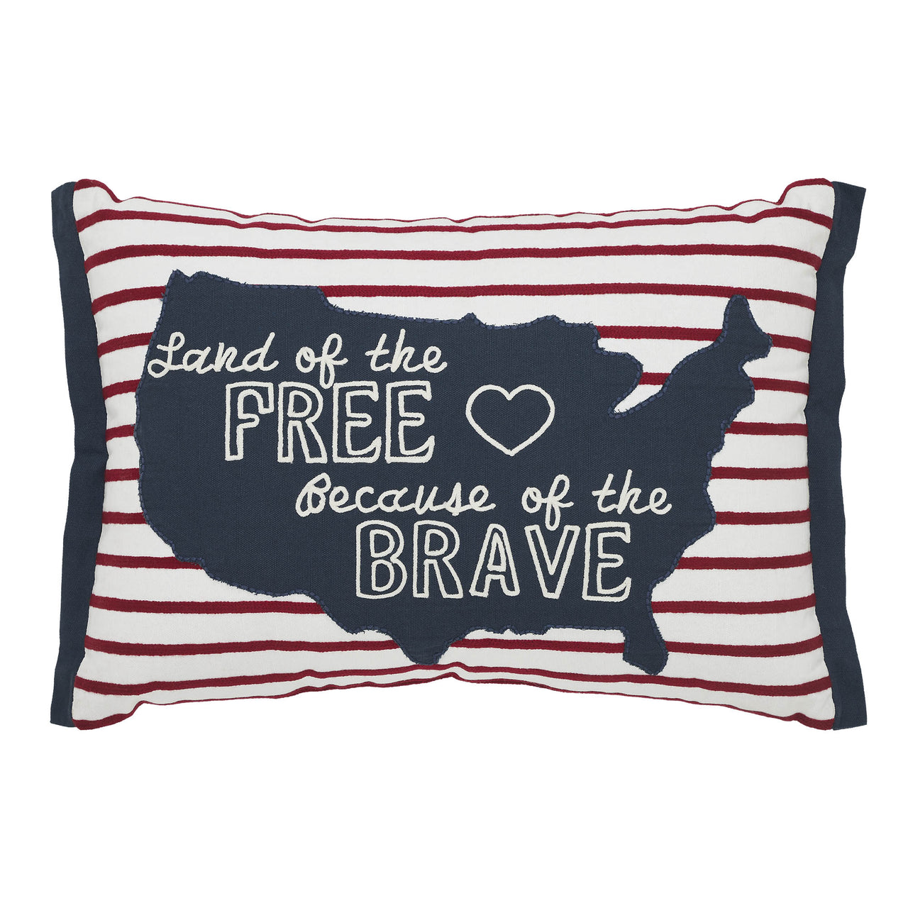 Land Of The Free Because Of The Brave American Map On Red Stripes Pillow 14x20 VHC Brands