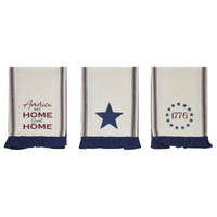 Celebration America My Sweet Home Ruffled Tea Towel Set of 3 16x28 - VHC Brands