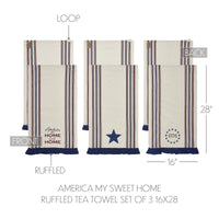 Celebration America My Sweet Home Ruffled Tea Towel Set of 3 16x28 - VHC Brands
