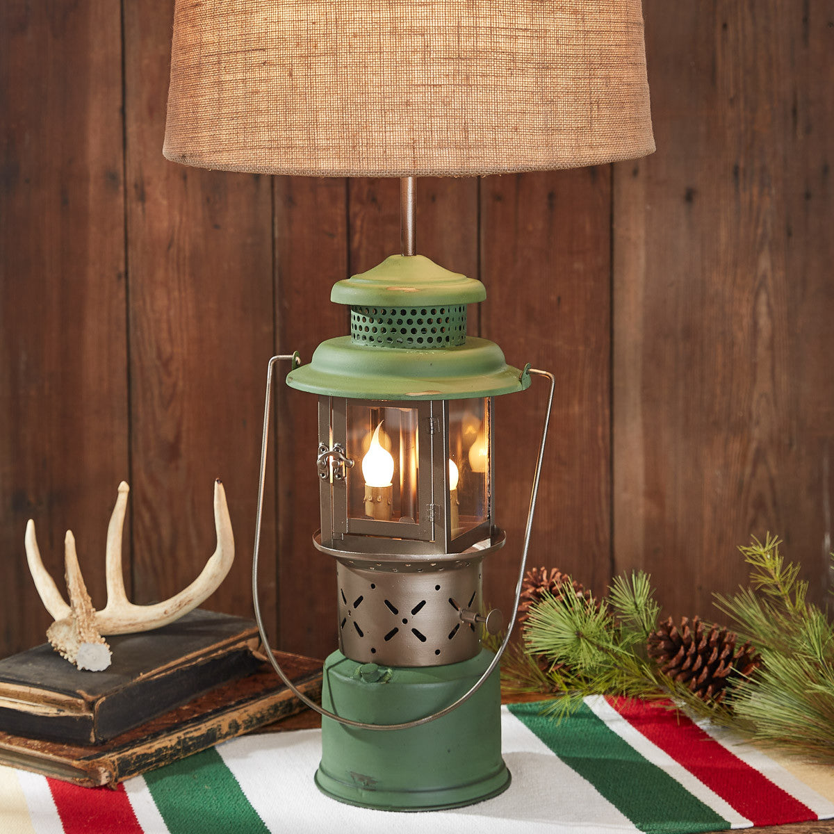 Green Camp Lantern Lamp With Shade - Park Designs
