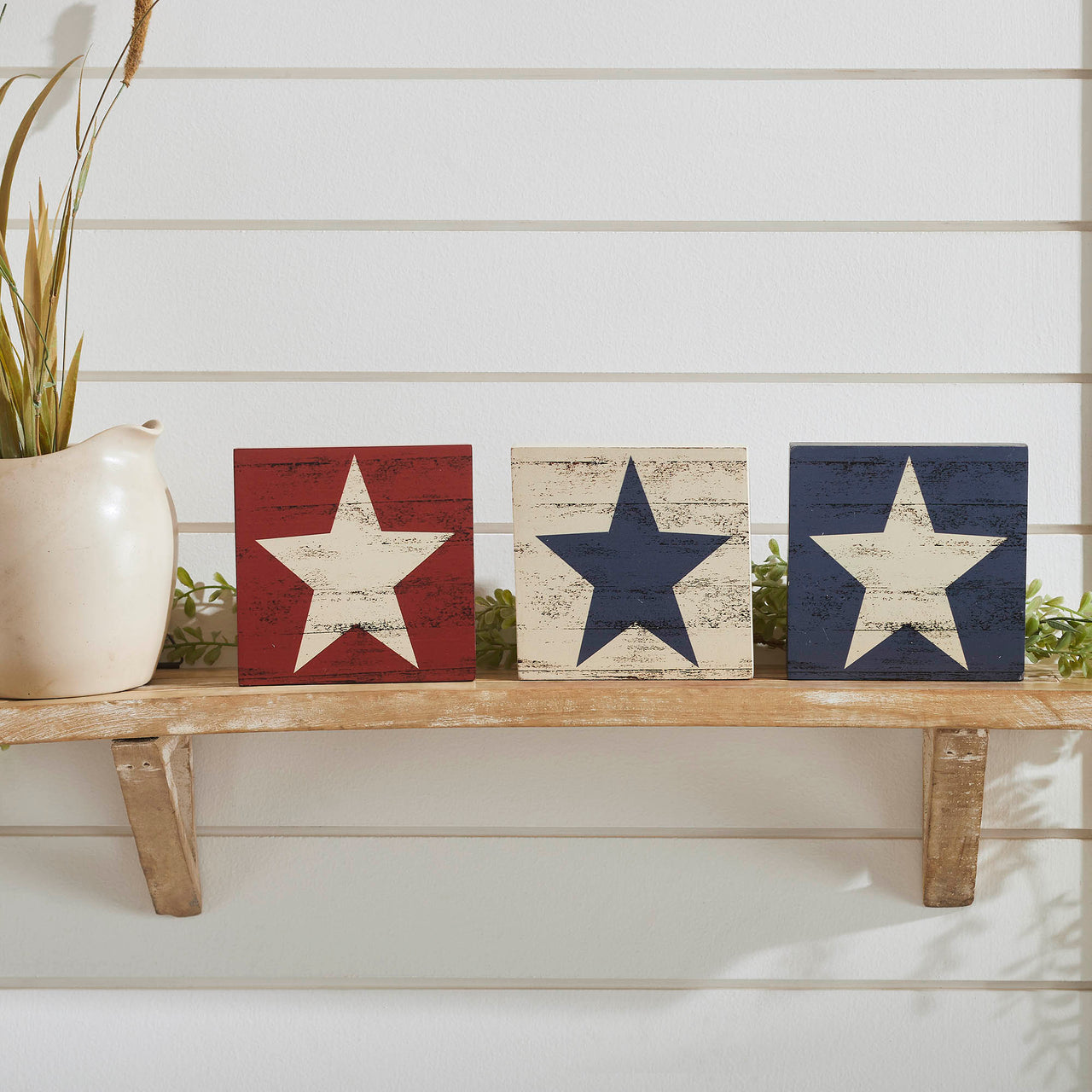 RWB Star MDF Block Signs Set of 3 5x5x1 VHC Brands