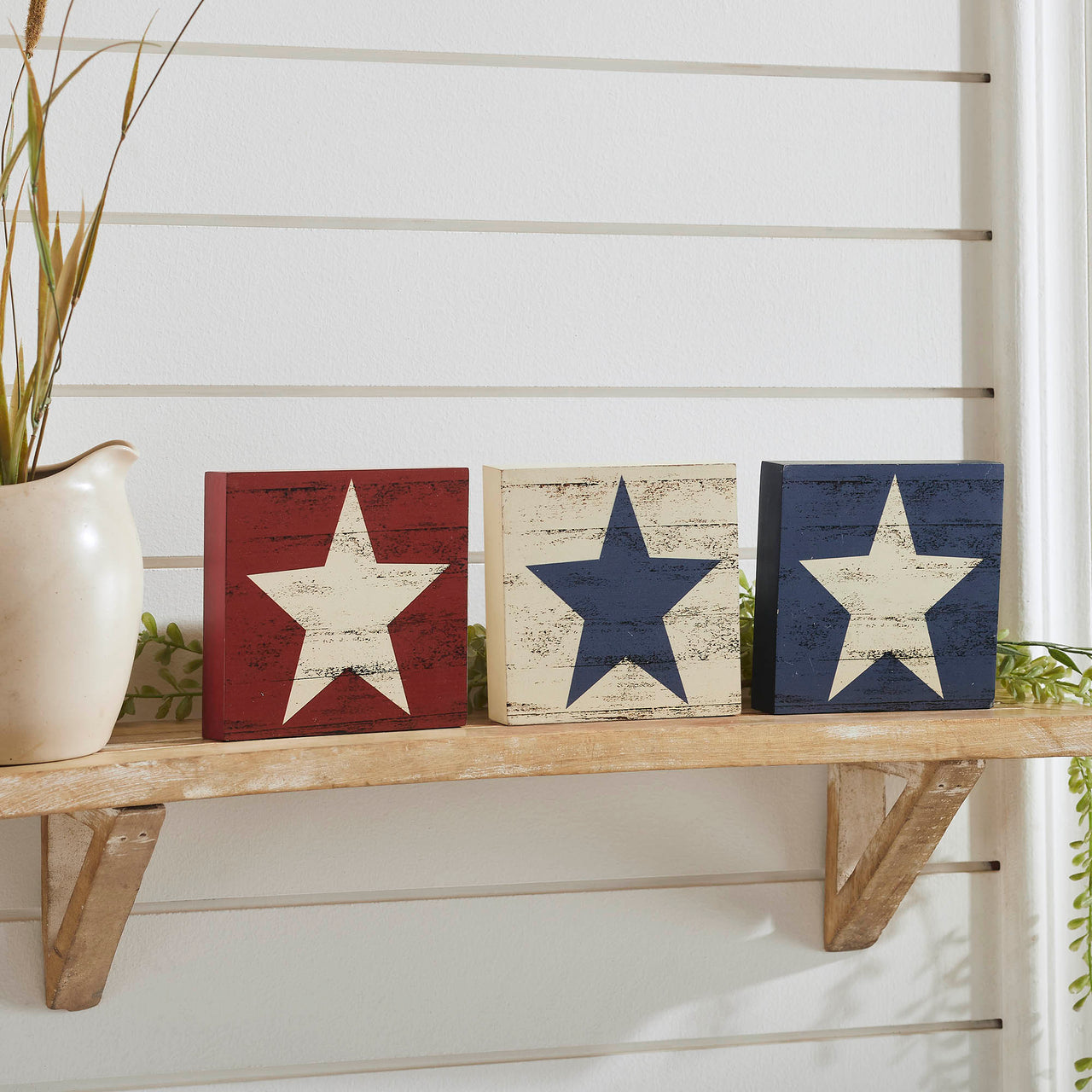 RWB Star MDF Block Signs Set of 3 5x5x1 VHC Brands