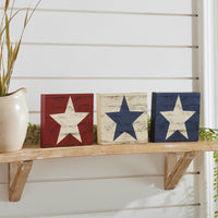 RWB Star MDF Block Signs Set of 3 5x5x1 VHC Brands