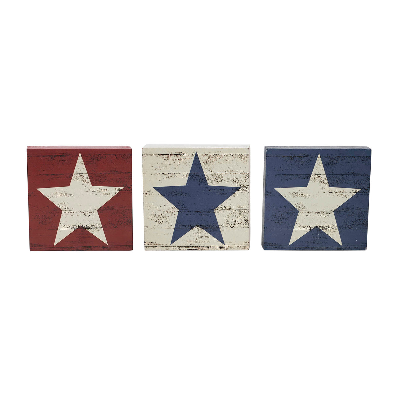 RWB Star MDF Block Signs Set of 3 5x5x1 VHC Brands