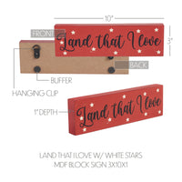 Land That I Love w/ White Stars MDF Block Sign 3x10x1 VHC Brands