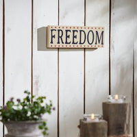 FREEDOM w/ Red Stars On Creme MDF Block Sign 4x11x1 VHC Brands