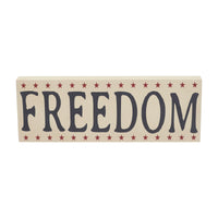 FREEDOM w/ Red Stars On Creme MDF Block Sign 4x11x1 VHC Brands